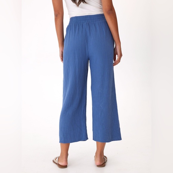 NWT Michael Stars Susie Smocked waist Blue Wide-Leg Pants - Picture 3 of 10